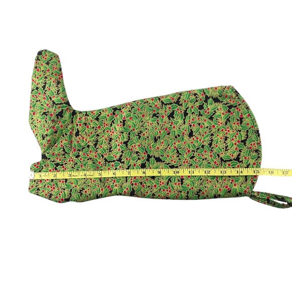 Christmas Stocking Cowboy Boot Shape Holly Berry Print Handmade - Picture 7 of 7